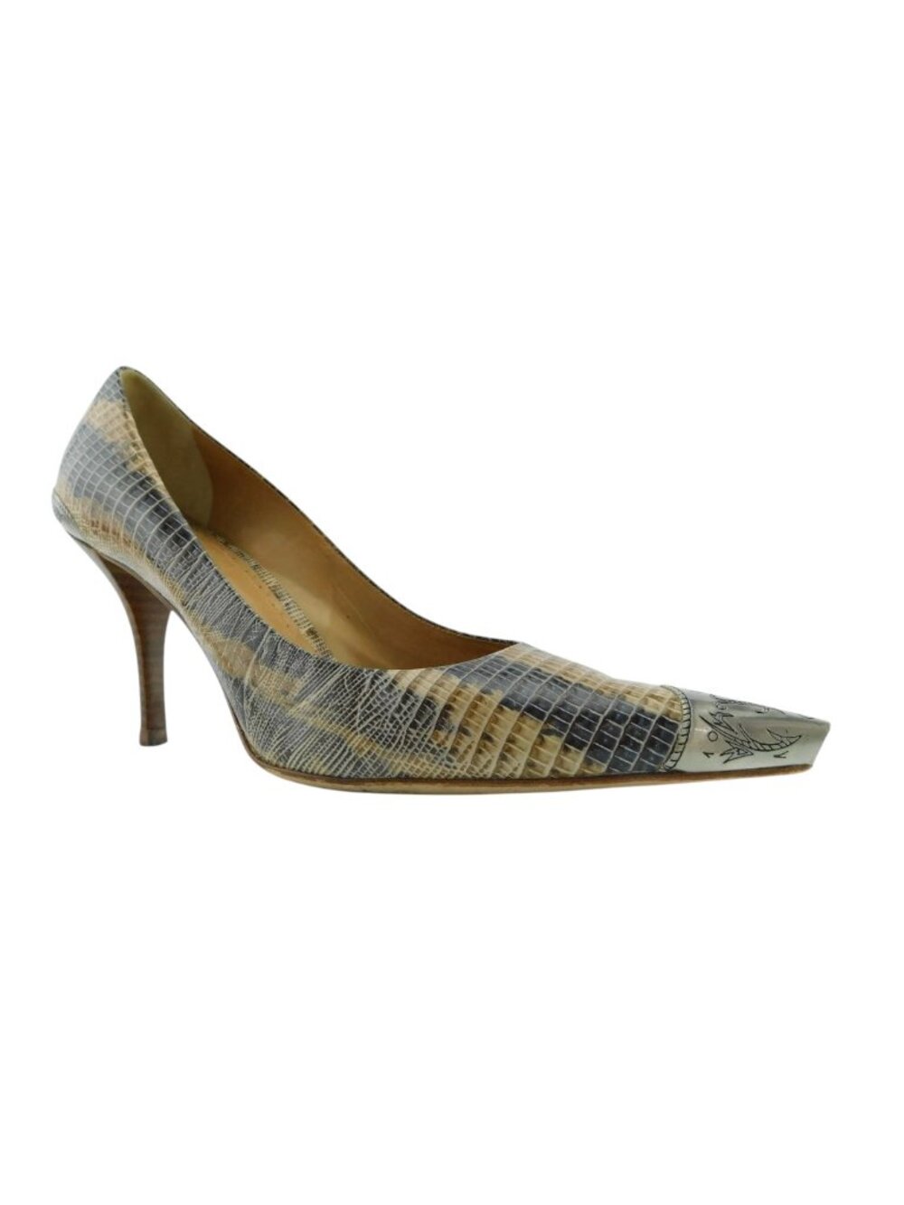 J Vincent Snake Print Leather Western Metal Tip Toe Heel Pumps 7.5 - Picture 2 of 12